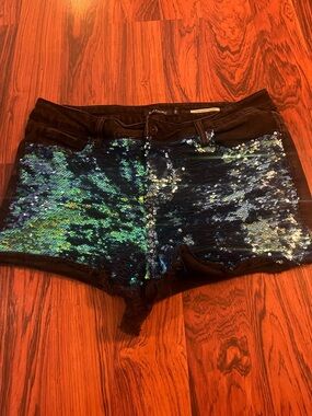 Women’s black shorts with sequin accents Shorts - Iridescent Blue-Green